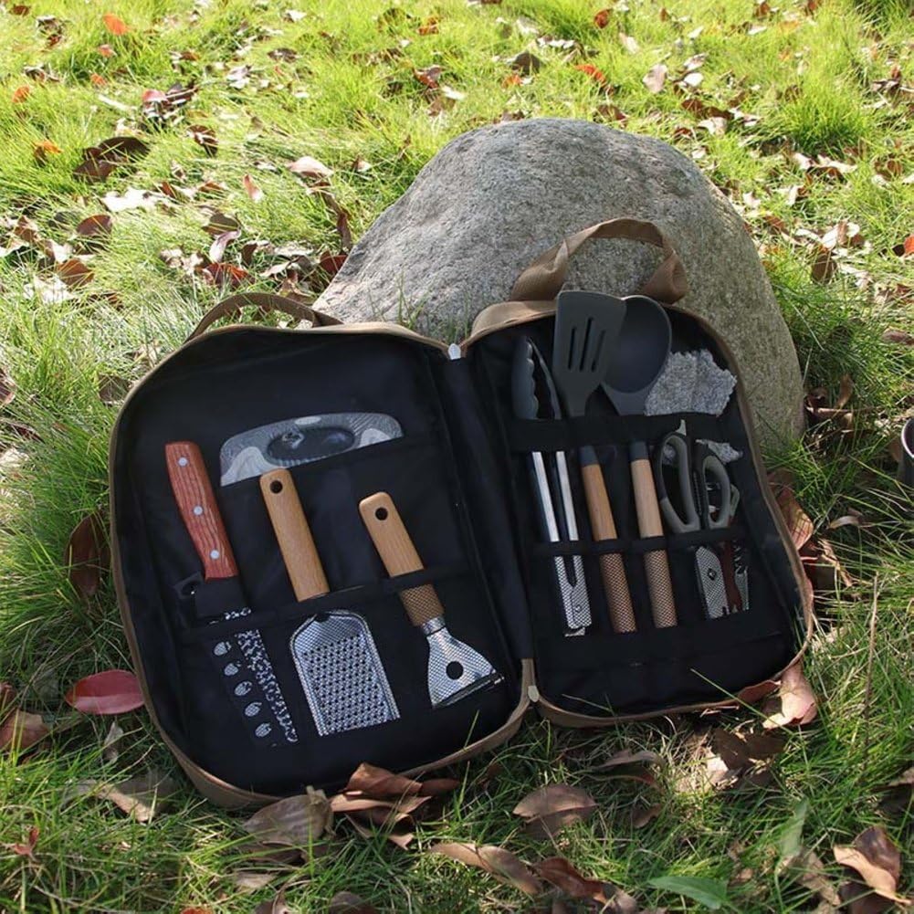10 Piece Camping Cooking Utensil Set Stainless Steel Outdoor Cooking Set Travel Kit for Picnics, BBQs, Camping, Hiking