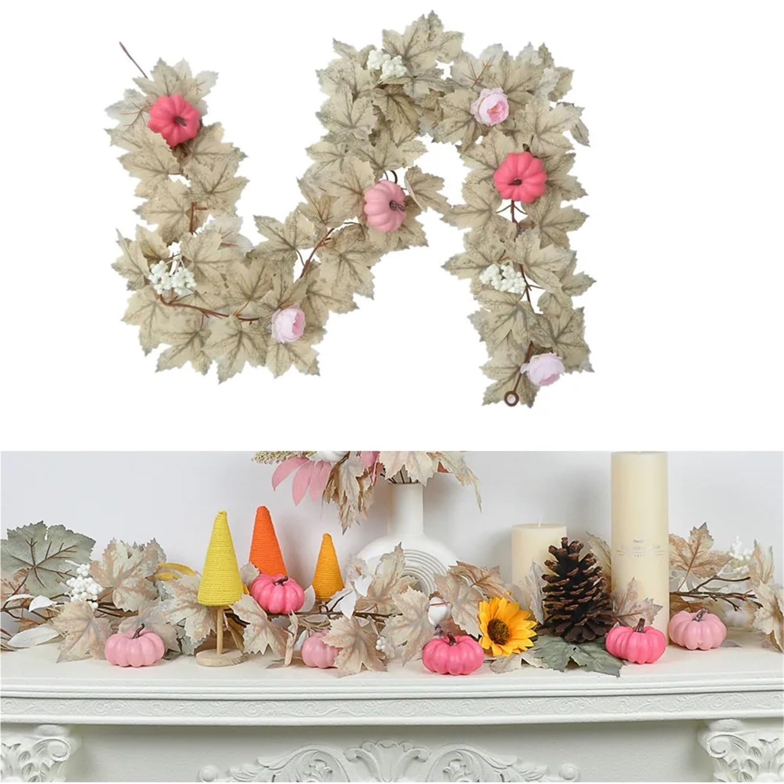 Künstliche Greenery Girlande künstliche Blumen, 2 stücke 5,7 ft Girlande Künstliche Herbst Girlande Mit Maples Blatt Kürbisse Blumen Beeren for Decor for Dekoration