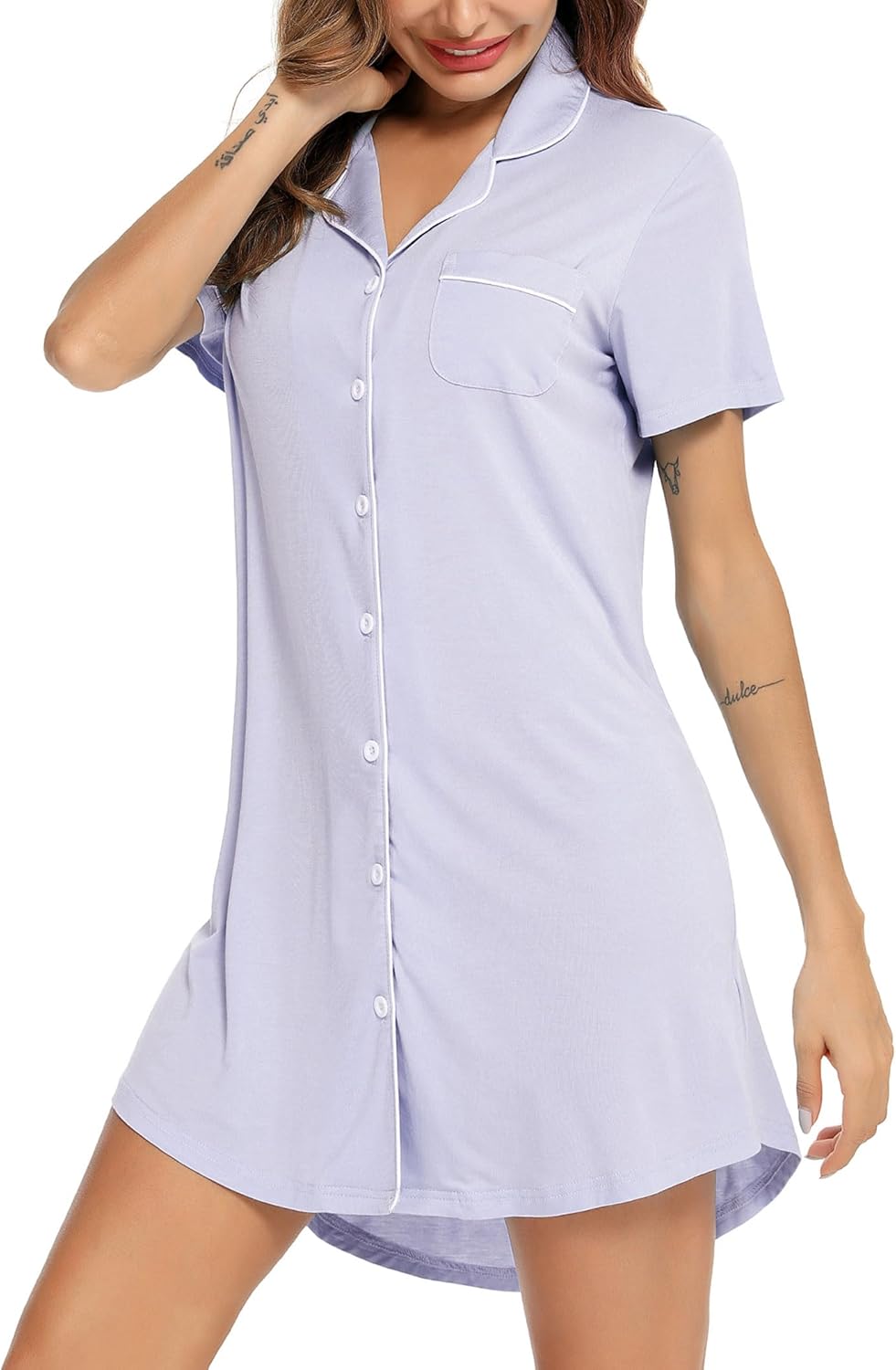 Senert Nightgowns for Women Short/Long Sleeve Sleep Shirt Button Down Night Gowns Maternity Pajamas Nursing Dress Sleepwear - Image 4