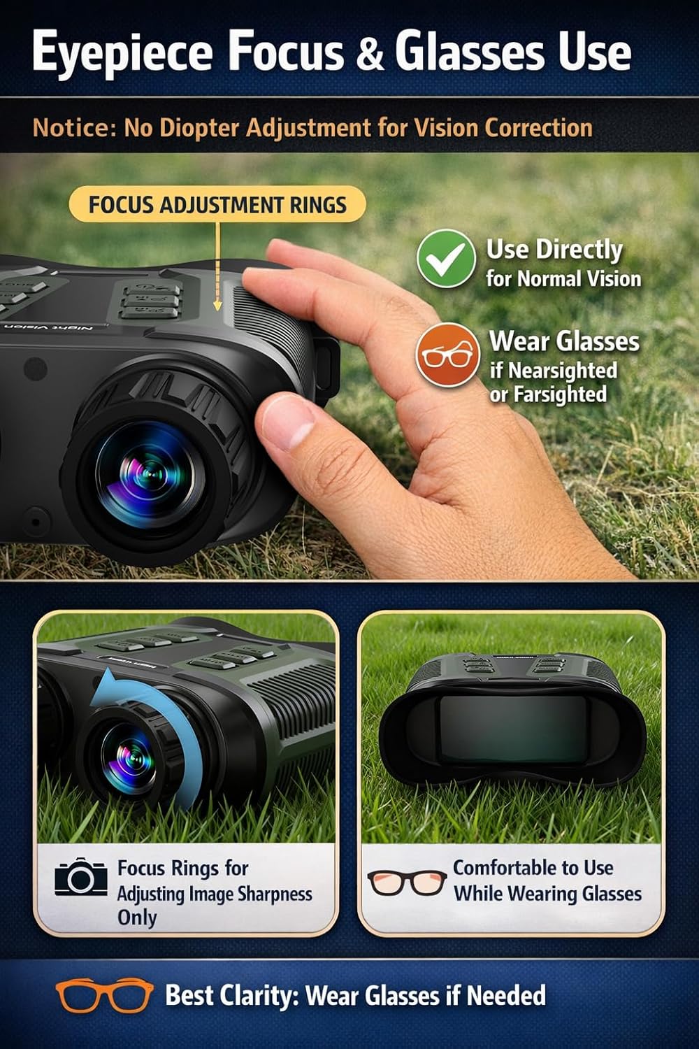 Full-Color Night Vision Binoculars for Adults with 3.2" Screen, 4K Night Vision Goggles with 8X Digital Zoom, Long-Range IR, Rechargeable Battery, for Wildlife Observation, Camping & Home Security