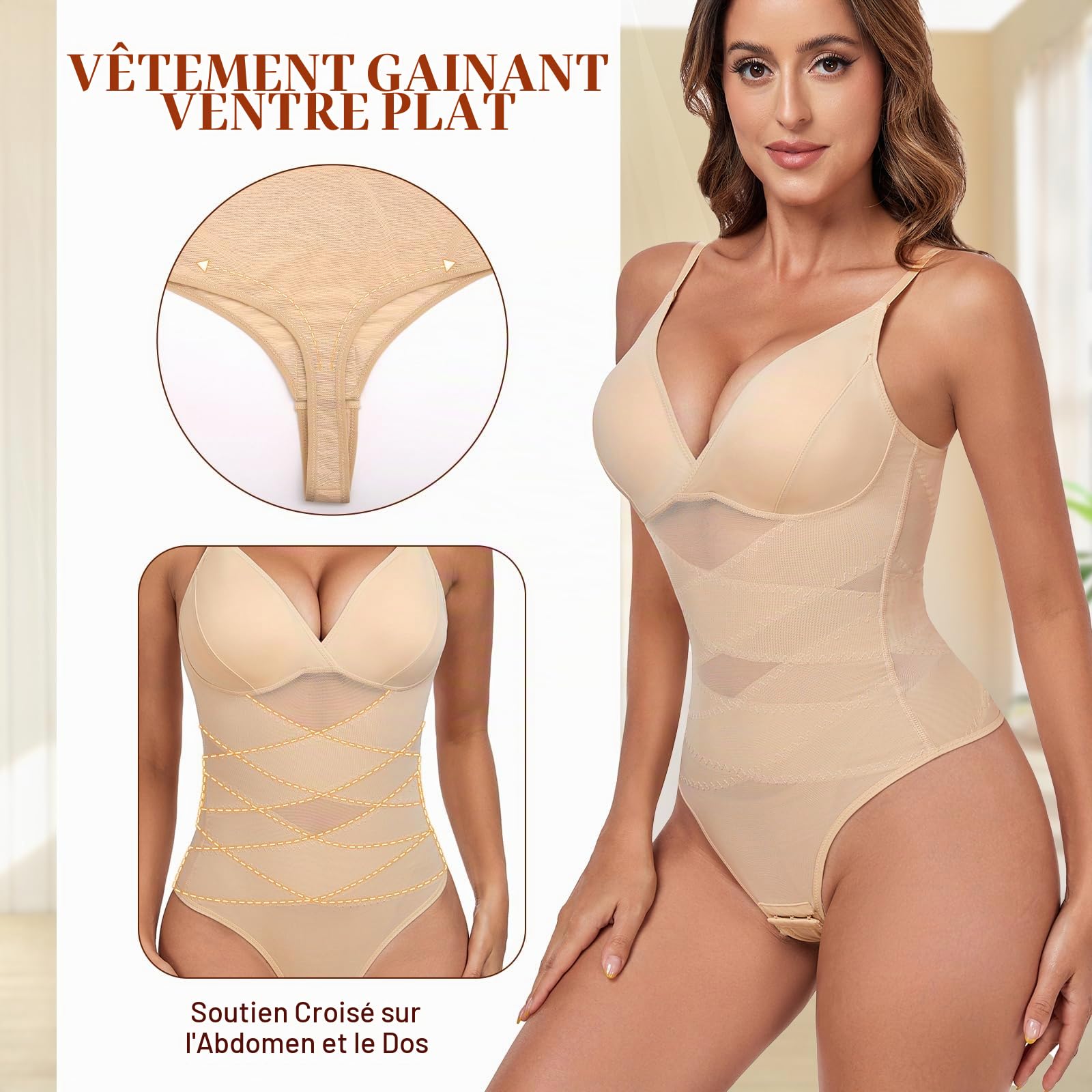 Tuopuda Body Gainant Femme Ventre Plat Sculptant Bodysuit Shaper avec Soutien-Gorge String Minceur Shapewear Gaine Amincissante Lingerie Camisole Top Chic Élégant