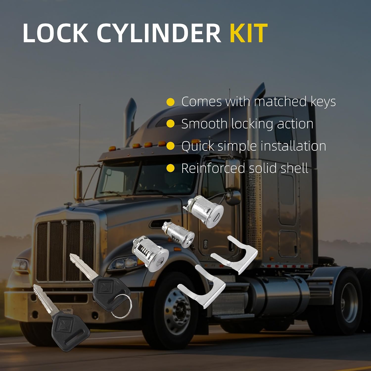 Dasbecan Ignition & Door Lock Cylinder Kit with Keys Compatible with 2001-2011 Kenworth W900L C500 T270 T300 T370 T660 T680 Peterbilt 325 330 357 386 389 Replace# R56106503000