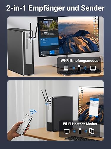 Miniatura 4 de UGREEN Adaptador WiFi USB, AC1300 5dBi antenas duales de alta ganancia, banda dual 5G/2.4G, rango amplio de 164 pies, adaptador WiFi USB 3.0 para