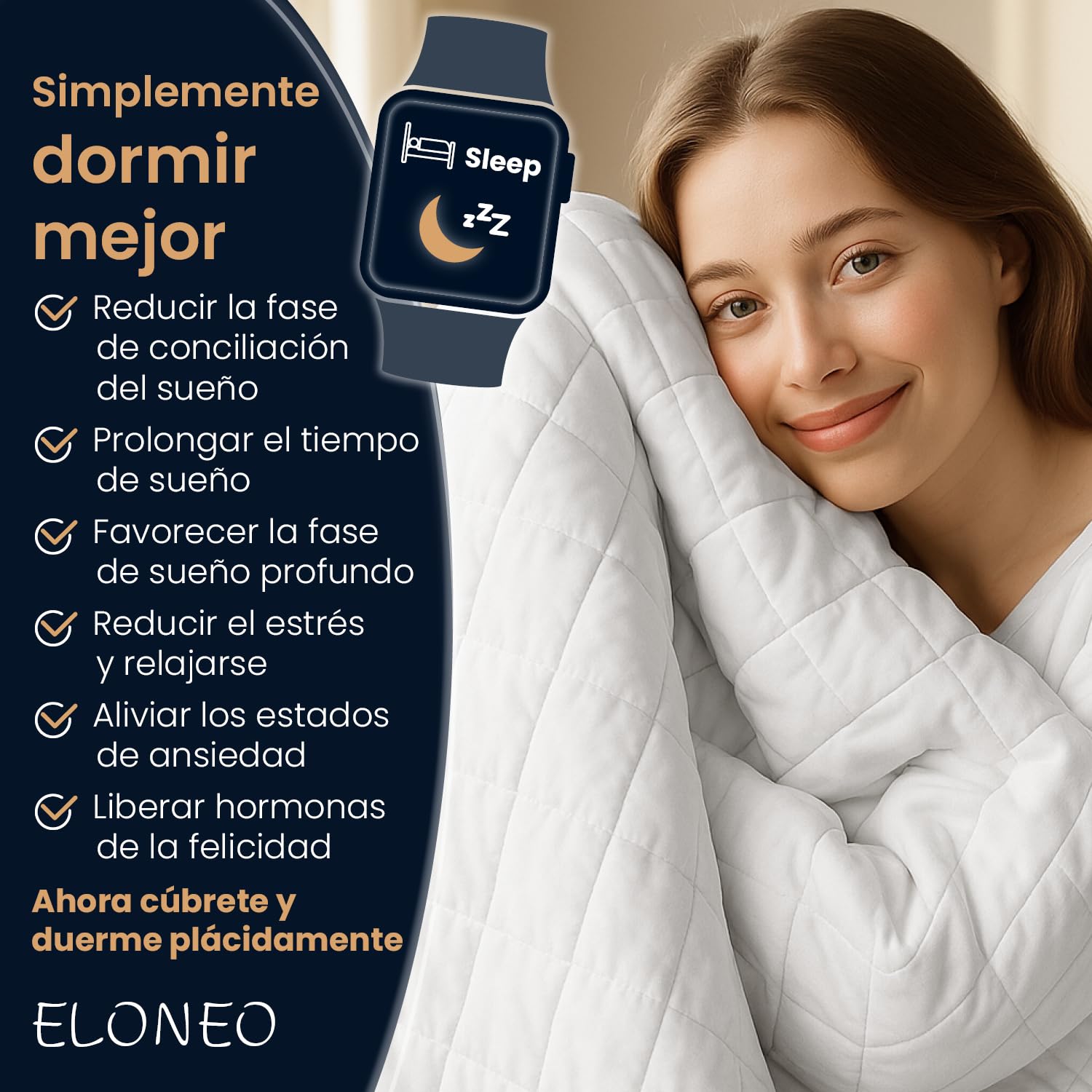 ELONEO Manta con Peso 135x200 cm con 11 kg, certificada por TÜV y Oeko-Tex, Manta Pesada para Dormir de 100% algodón
