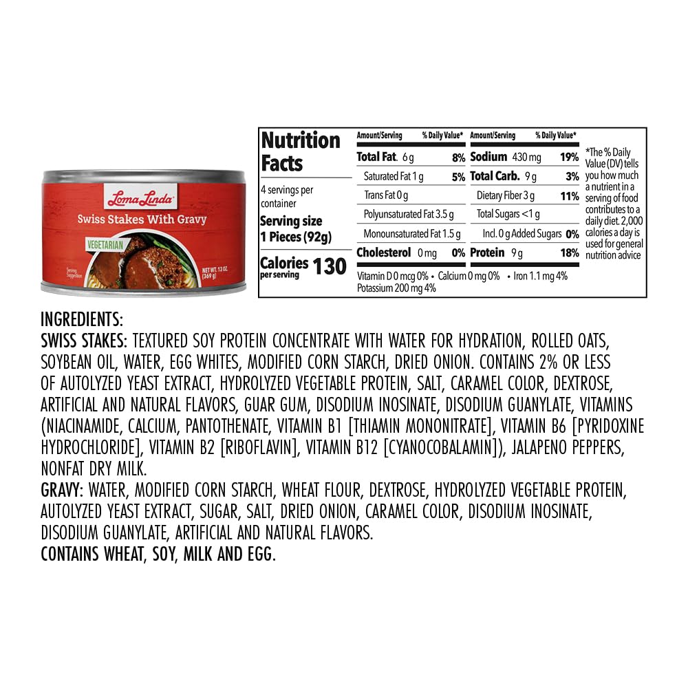 Loma Linda - Plant Based Meats (Swiss Steak, Gravy (13 oz.), 12 Pack)