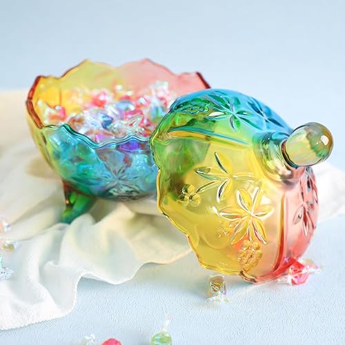 Miniatura 5 de Royal Rainbow - Tarro de boticario con patas de cristal en relieve con tapa, tarro de cristal transparente para bufé de dulces, 22 onzas