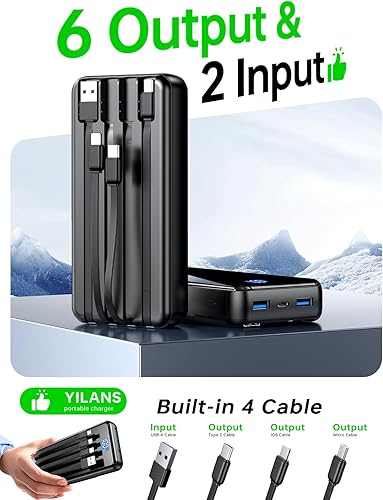 Miniatura 2 de Cargador portátil, banco de energía de 42800 mAh, cable integrado, 22.5 W PD USB C de entrada y salida de carga rápida, batería externa de 6 salidas