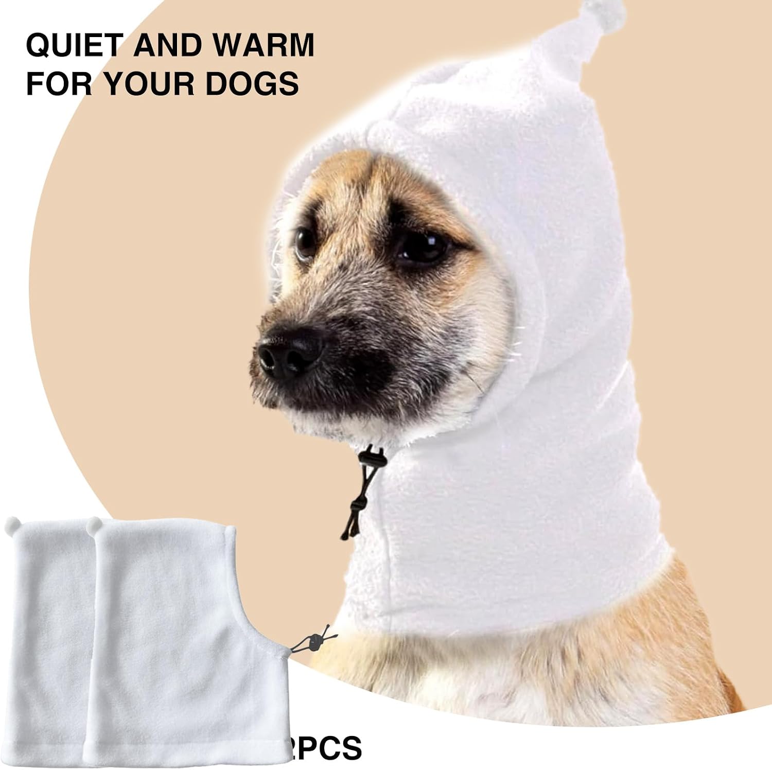 2 Pcs Dog Hat, Leopard Flannel Hat Pet Christmas Winter Warm Caps Cute Accessories Neck Ear Warmer Pullover Hood Warm Scarf, Calming Dog Hood for Small Medium Large Dogs (White L)