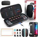 Case de transport pour commutateur Nintendo 2 Console 2025 | Cas de voyage pour commutateur 2 avec 10 Stockage de la carte de jeu, noir de carbone