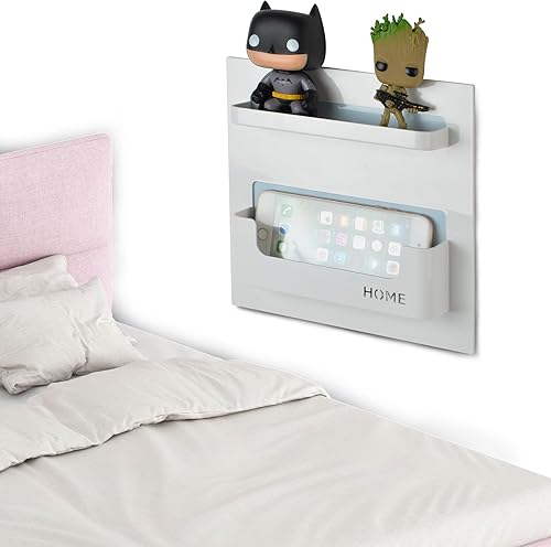 Miniatura 10 de Organizador de mesita de noche, soporte adhesivo para colgar en la pared, para teléfono, lentes de lectura, control remoto, bueno para el hogar