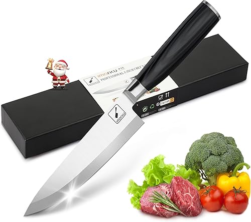imarku Cuchillo de chef profesional japonés de 8 pulgadas, 7Cr17MoV, cuchillo de pelar de acero inoxidable de alto carbono, mango ergonómico, rasor