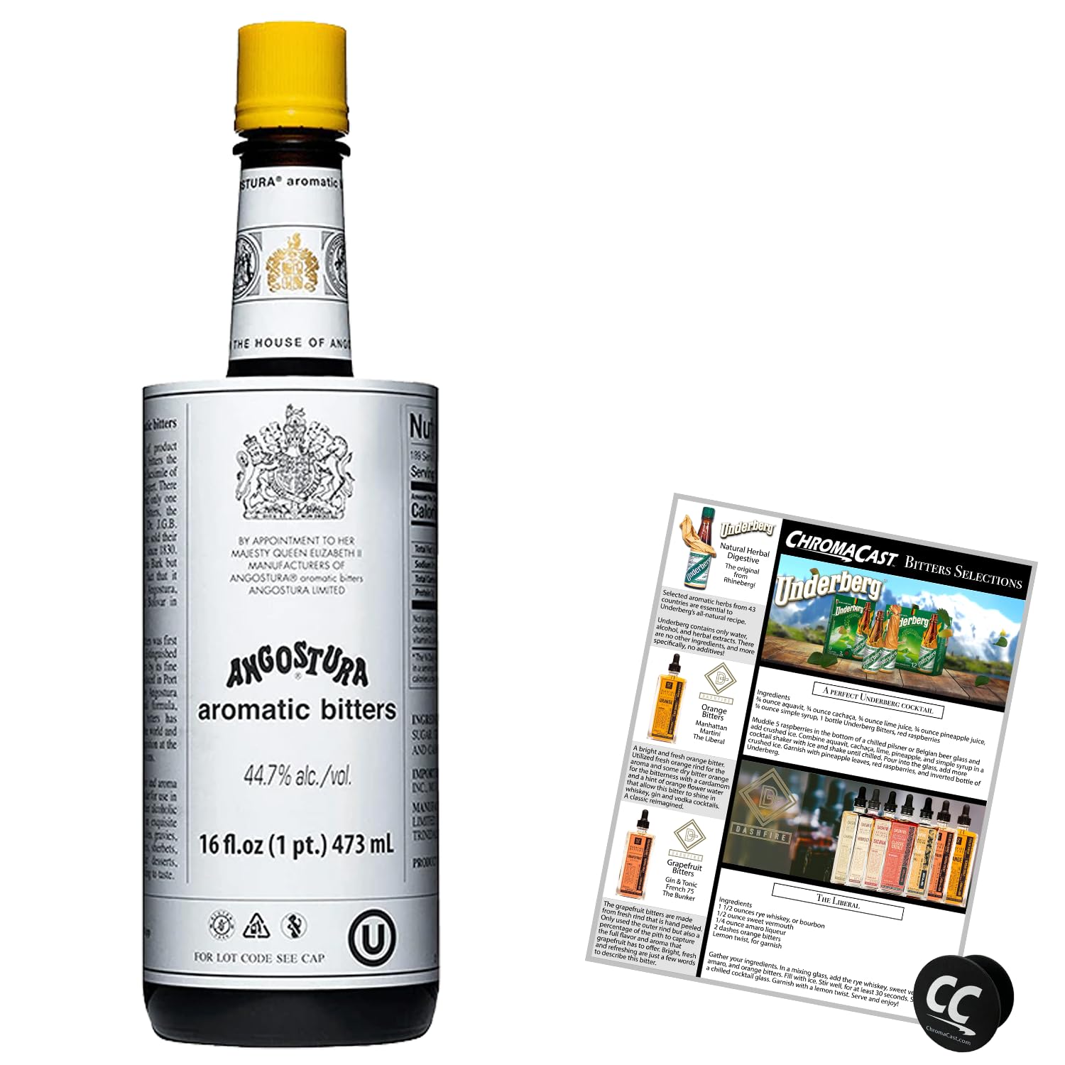 Angostura Aromatic Bitters 6.7oz Bottle with Phone Grip and Bitters Selections Recipe