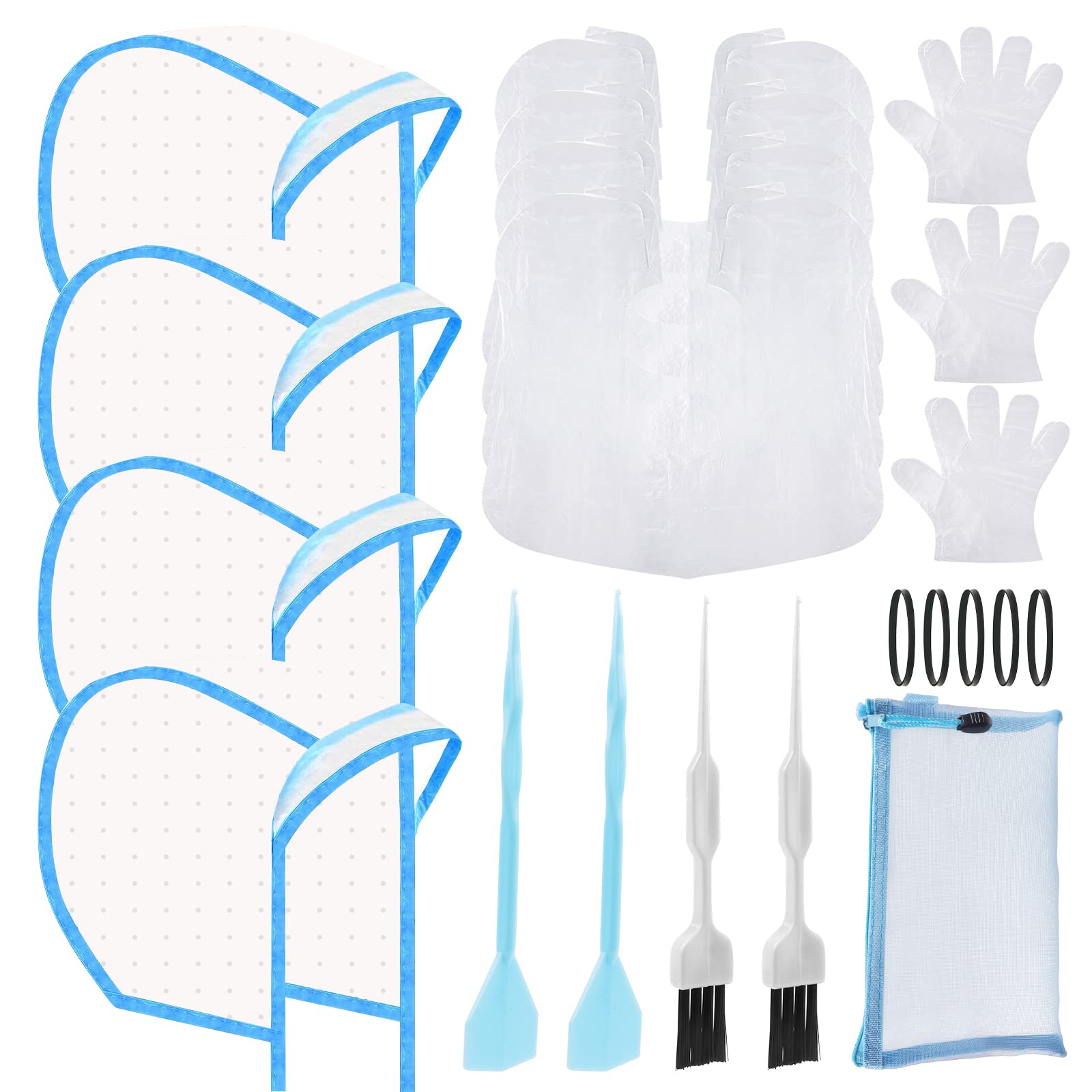 Hair Dye Coloring Kit, NUNALISA 4 Sets of Highlight Tools, Reusable PVC Caps Disposable Shawl Gloves Brushes