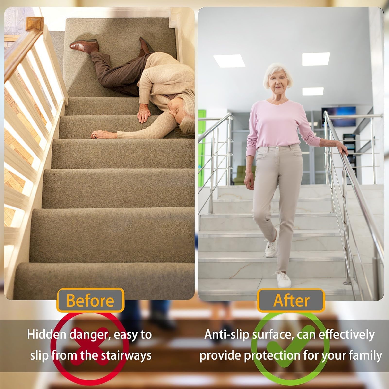 Protector antideslizante para escaleras de 100 cm, perfil de ángulo de aluminio, para interiores y exteriores, seguro para personas mayores y niños, diseño antideslizante, fácil de caminar, D (3 x 2