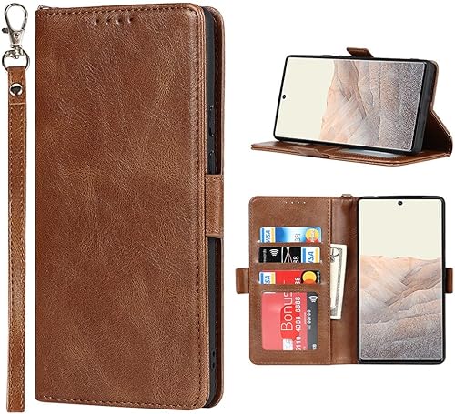 Cavor Funda para Google Pixel 6, funda tipo cartera con ranuras para tarjetas, cierre magnético, piel sintética protectora TPU a prueba de golpes