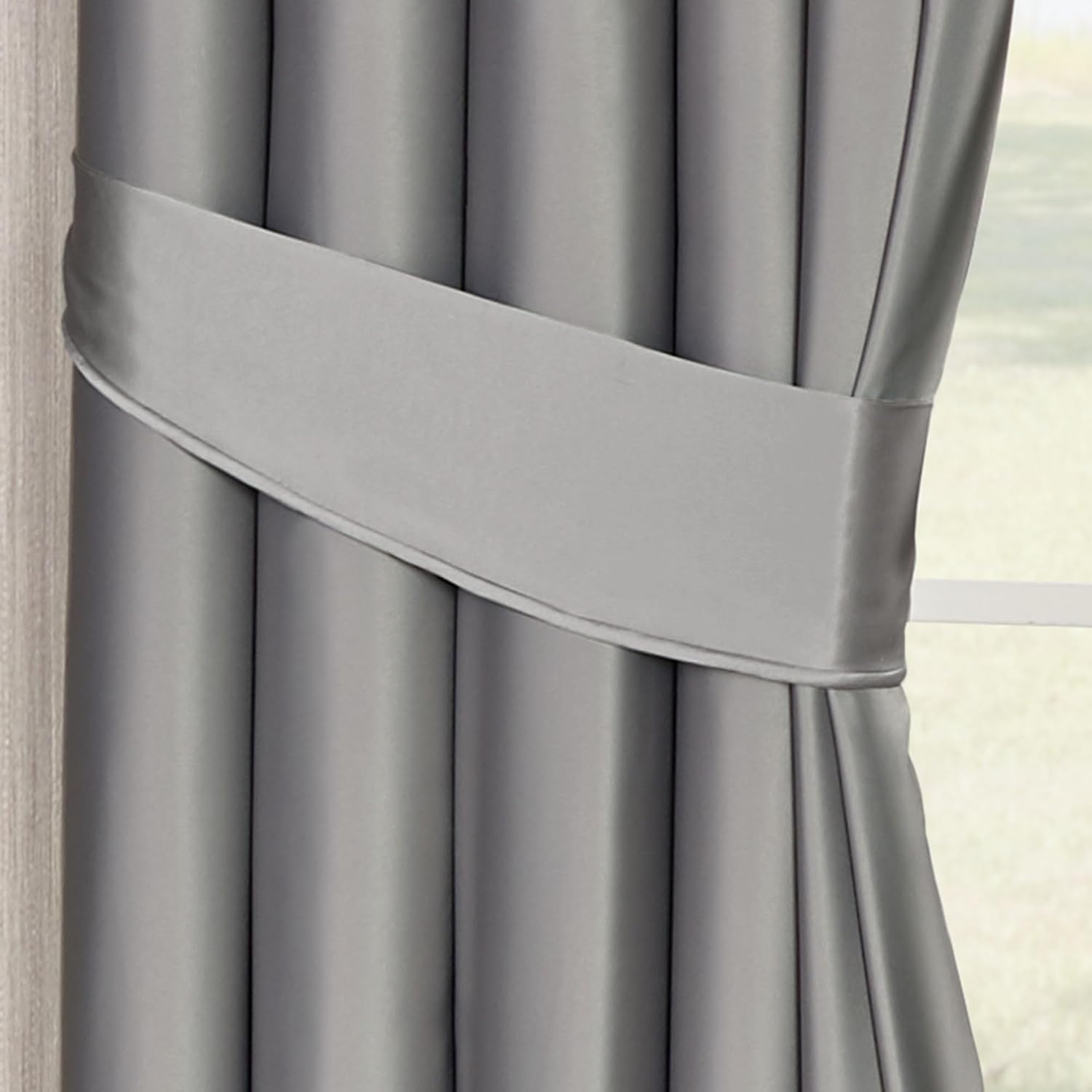 Cambridge Classic Luxury Window Treatment | Neutral Warm Gray Solid Color Polyester Satin | Elaborate Damask Quilted Scalloped Valance | Drapery Set Includes Scalloped Valance & 84L Lined Curtain Pair