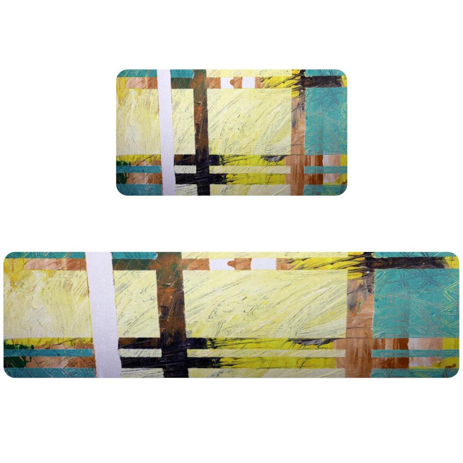 Alfombrillas de cocina a rayas VAPOKF con pintura de celosía lavables pack de 2