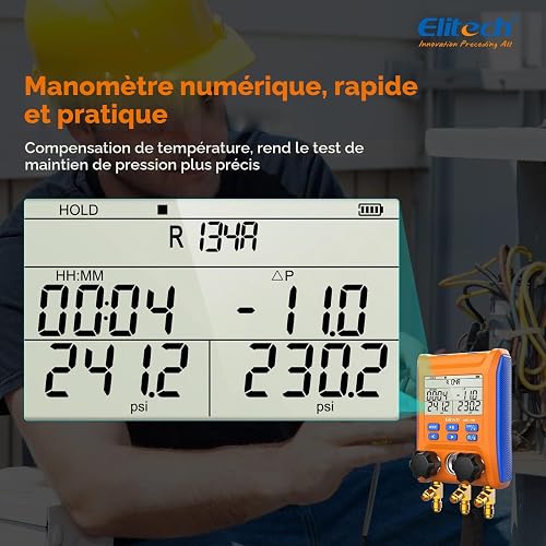 Elitech Manometro Digitale per Refrigerante HVAC con Bluetooth e APP Misuratore di Pressione Temperatura e Vuoto per Aria Condizionata Pompe di Calore, Analisi Dati in Tempo Reale LMG-10W - 3