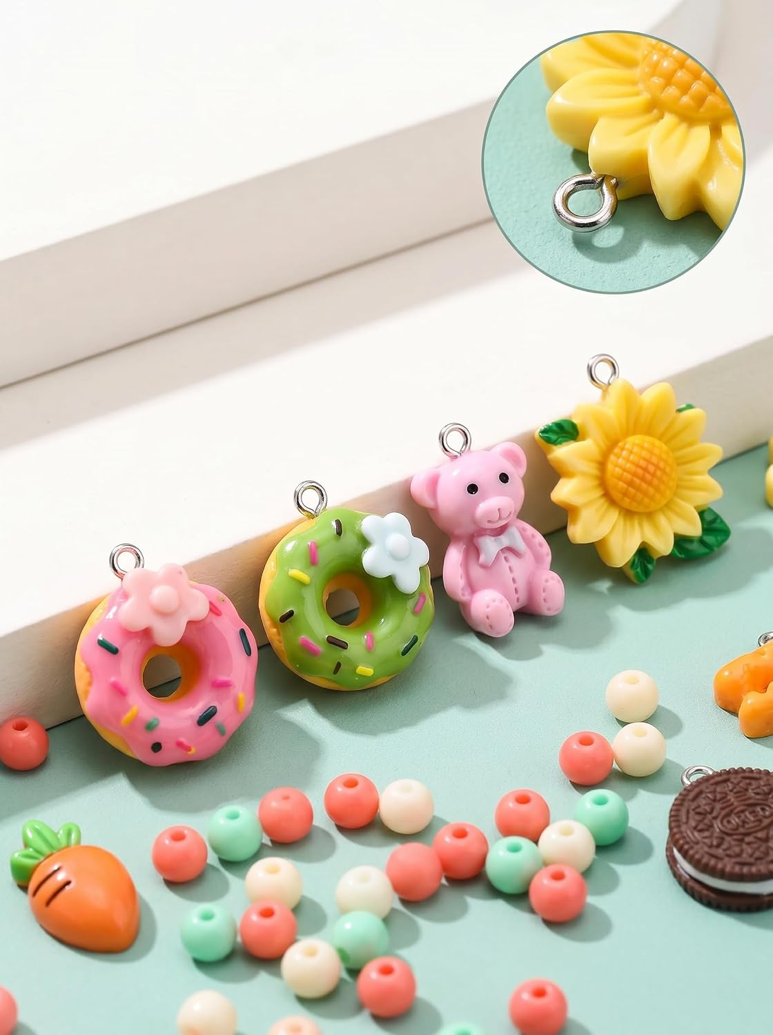40PCS Assorted Resin Keychain Charms for Jewelry Making Bulk Mixed Cute 3D Bracelet Charms Keychain Charm with Animal Food Fruit Flower Charms for Bracelet Earring Jewelry Making DIY Crafts Supplies