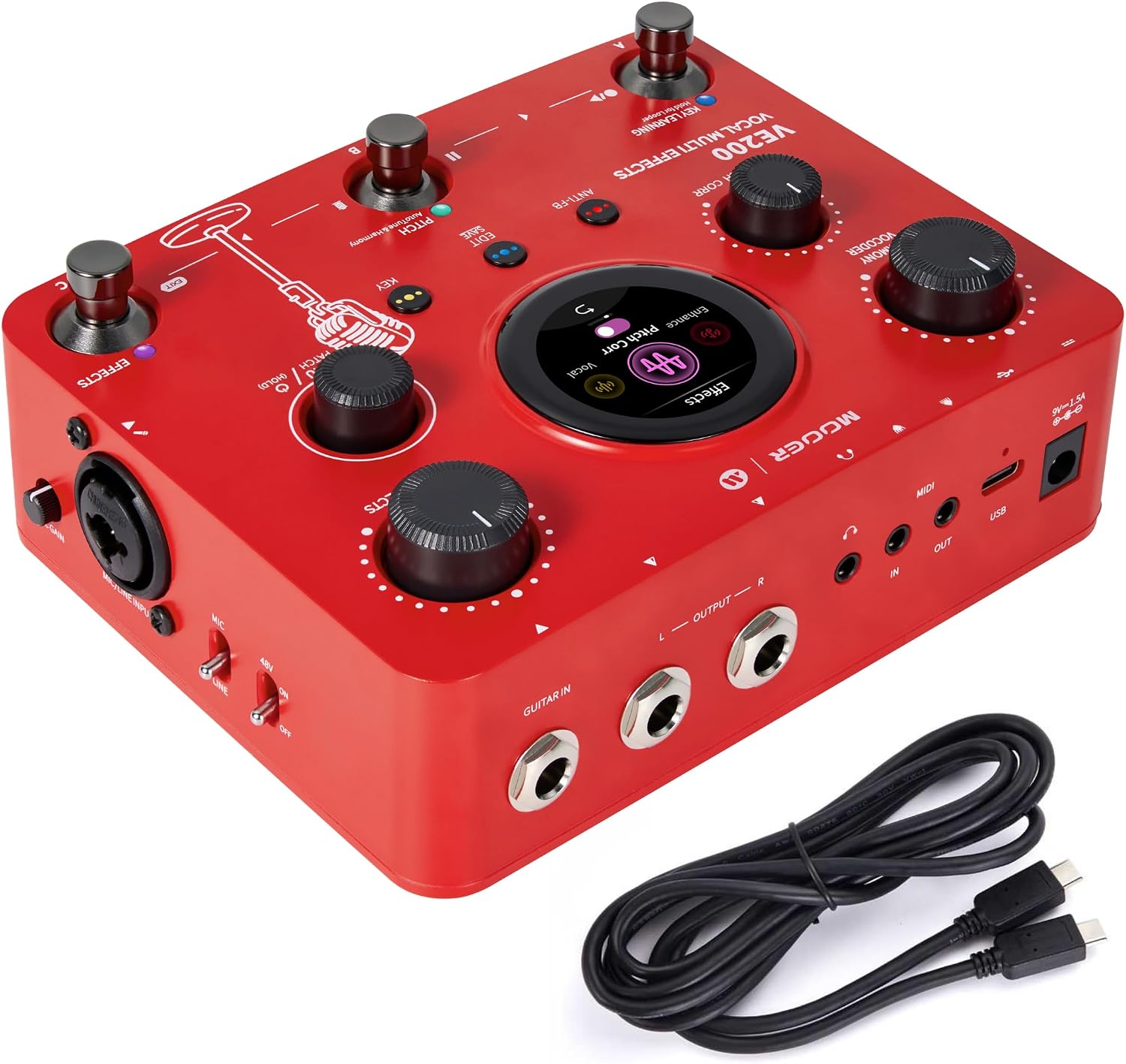 MOOER VE200 Vocal Effects Pedal USB Audio & Seamless OTG Digital Recording