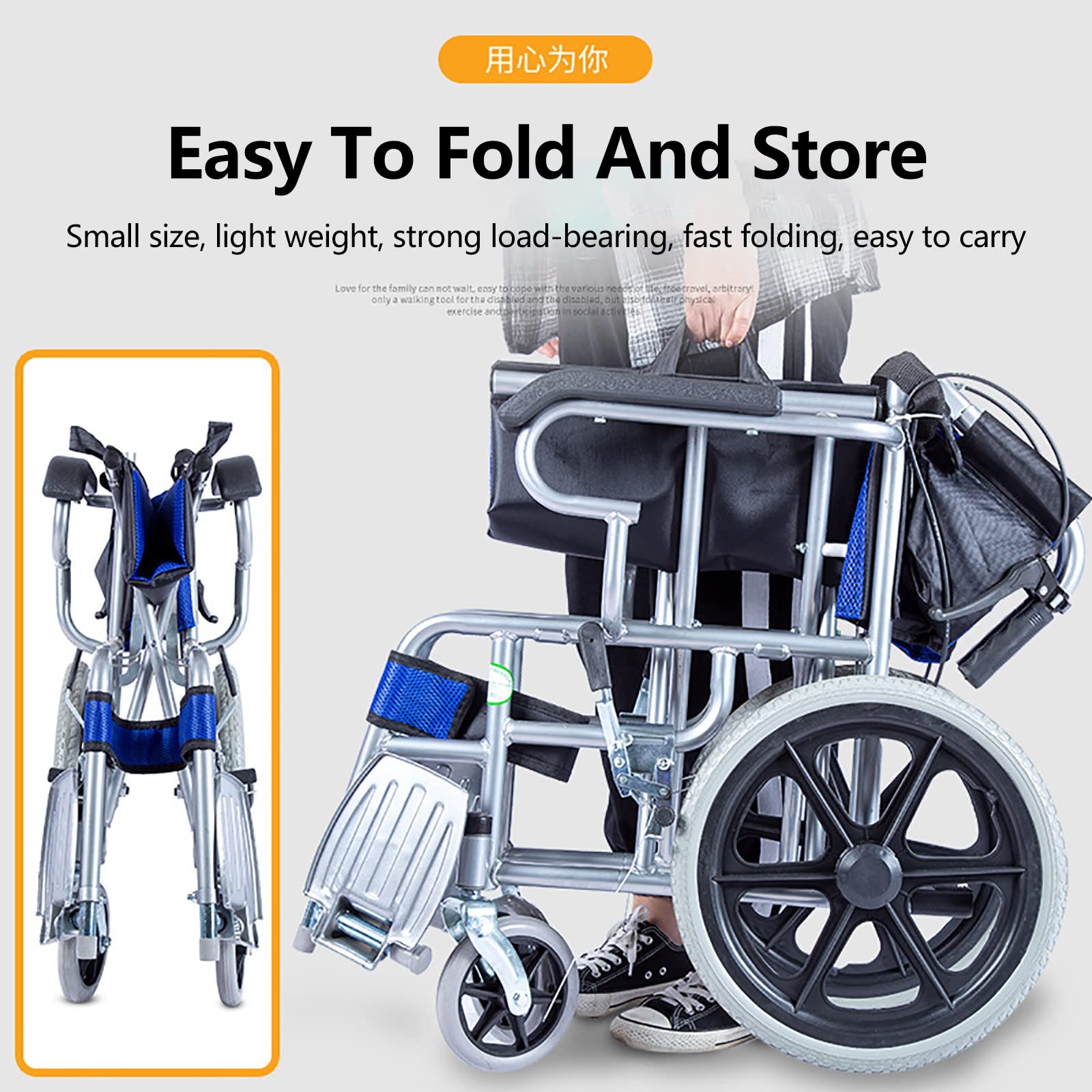 Silla De Ruedas Para Ancianos Silla De Ruedas Autopropulsada Manual Plegable Ligera Silla De Ruedas Ultraligera, Silla Médica De Transporte, Ayuda De Movilidad Manual De Viaje B,High-carbon steel