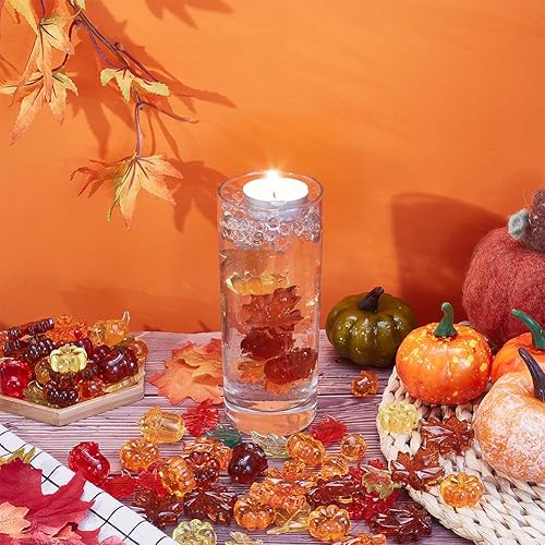 Miniatura 4 de NBEADS Hojas acrílicas de 17.64 oz de hojas acrílicas de calabaza, hojas de arce de bellotas, cuentas acrílicas transparentes, gemas de relleno para