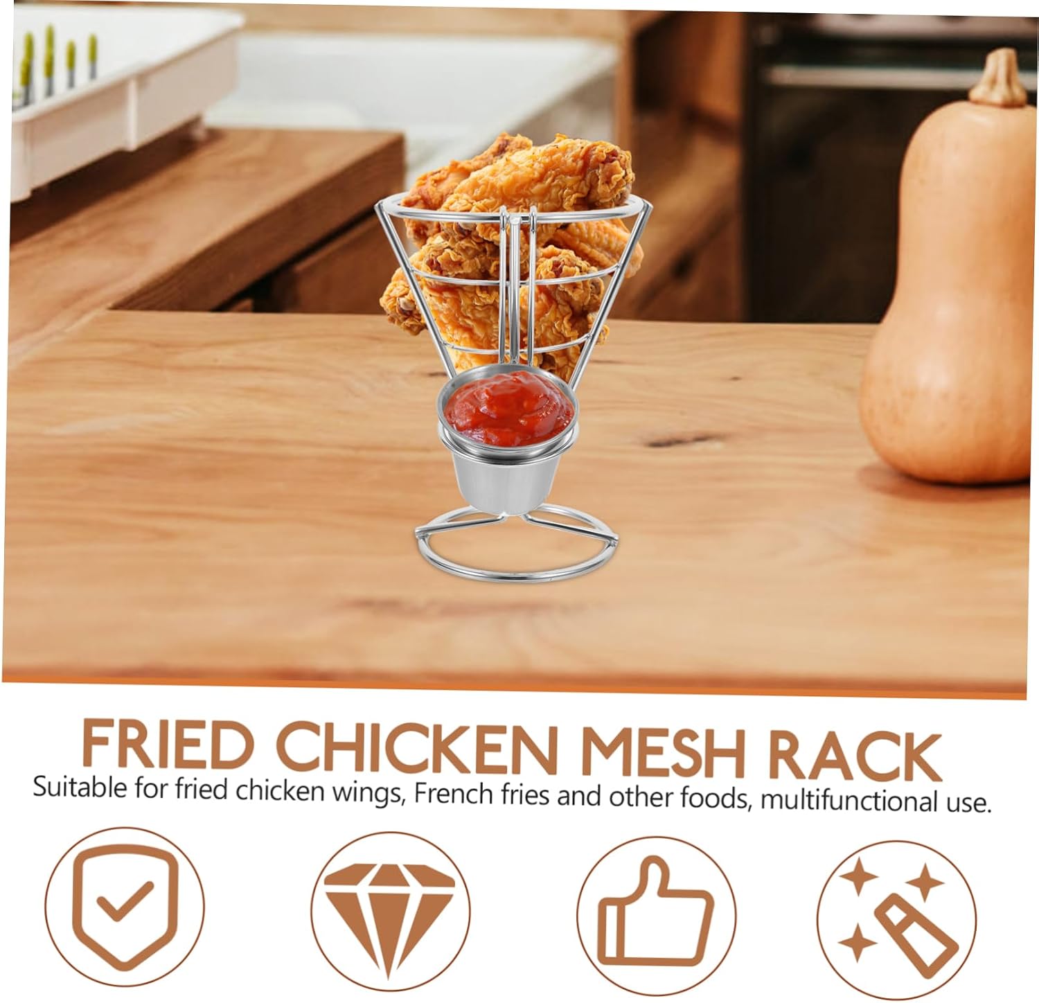 Mikinona Fries Holder Stand Metal Wire Basket Sauce Dippers for French Fry Chips for Parties and Gatherings Construction Cone Design for Easy Serving