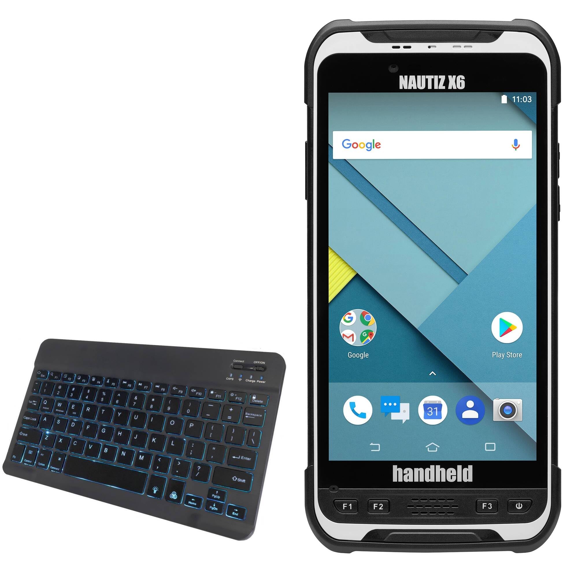 BoxWave Keyboard Compatible with Handheld Nautiz X6 - SlimKeys Bluetooth Keyboard - with Backlight, Portable Slim LED 7 Colors - Jet Black