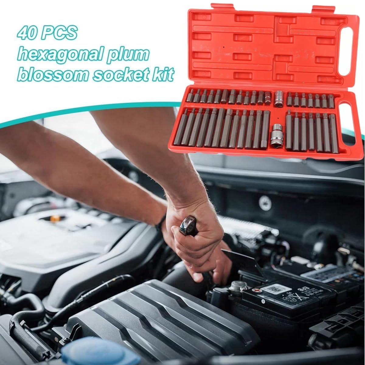 40 Pezzi Cacciavite Torx Bussola Kit, Include Punta Capo di Prugna, Esagonali e Spline, Bussole per Avvitatore con Unità da 1/2 3/8 Pollici, Set Cacciaviti Torx, per Officina e Fabbrica