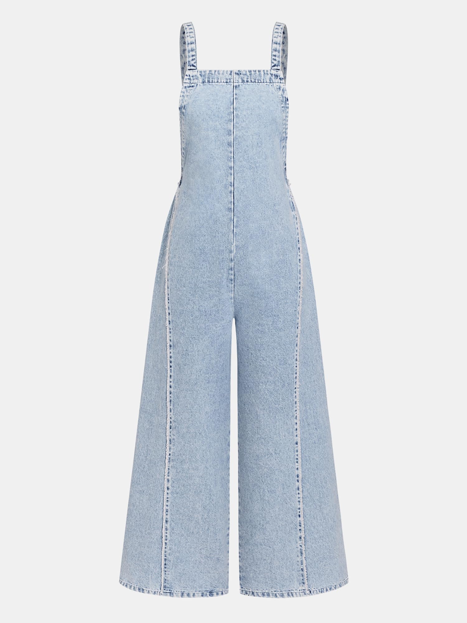 CUPSHE Combinaison longue en jean pour femme - Col carré - Sans manches - Dos nu - Coupe ample - Jambe large - Une pièce