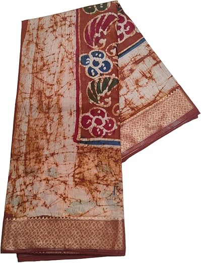 Drapify Maheshwari Silk Hand Batik Boutique Saree with Zari and Blouse Piece