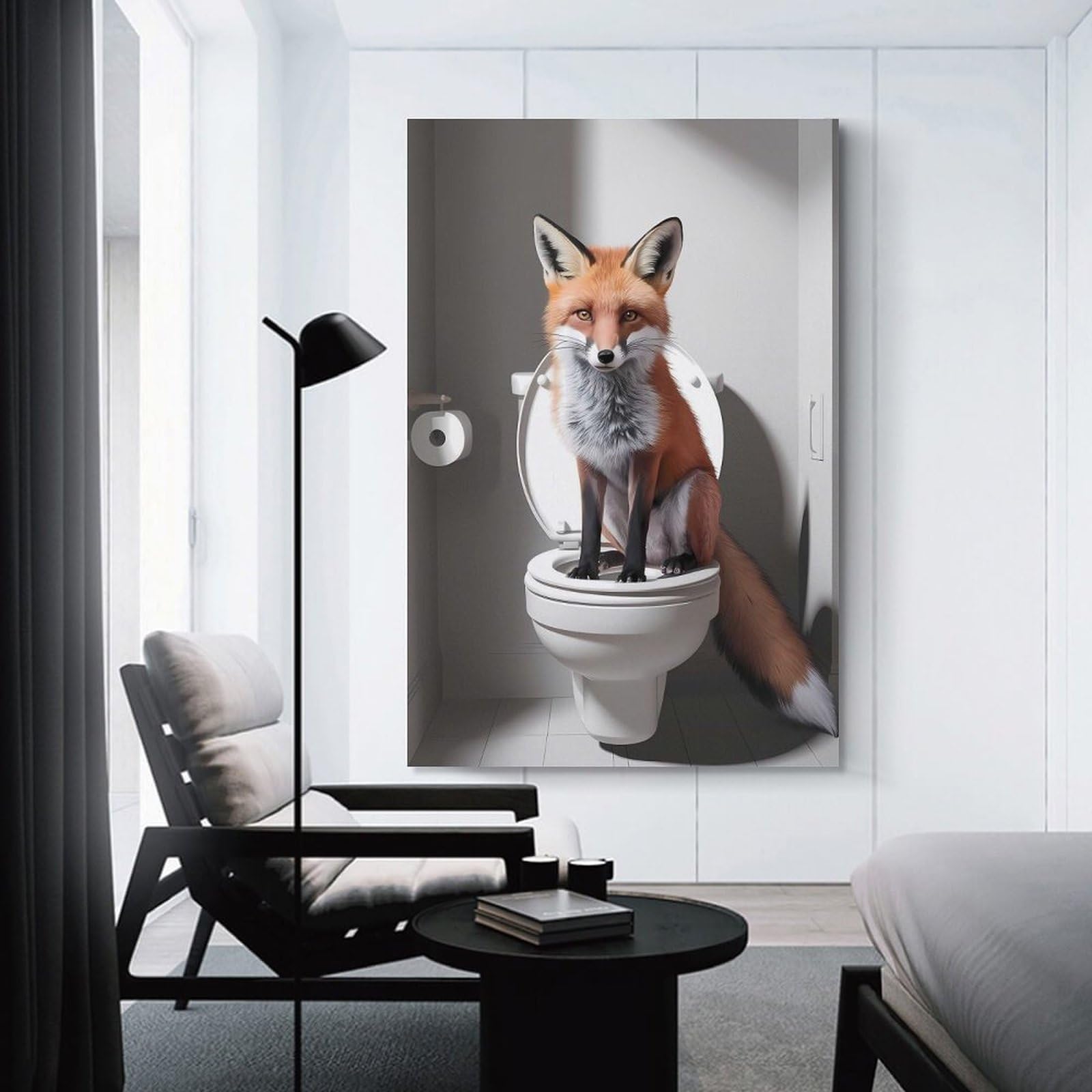 Junmoney Unframe-Style-6 Realistic Toilet Fox Art Wall Picture Print, 24X36inch(60X90cm), For New Homes, Bedrooms Or Workspaces, Thoughtful Wall Decor For Art Lovers