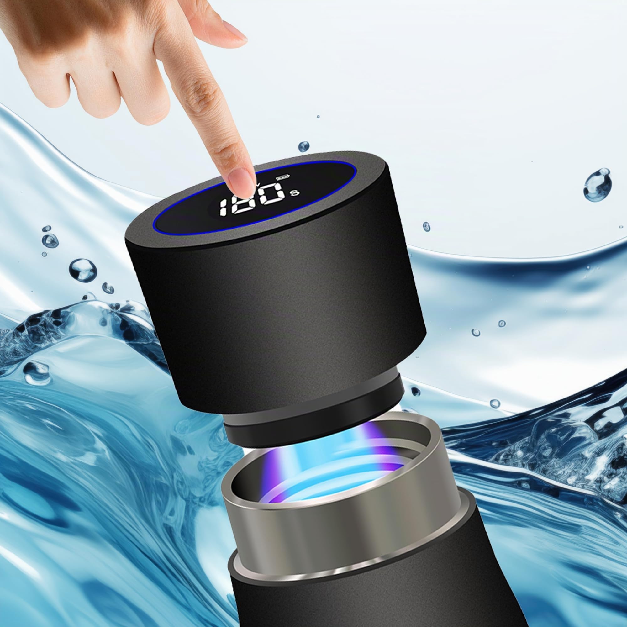 Iconique Borraccia In Acciaio Inossidabile Con Filtro UV | 500ml | Nero | Filtro Per L’acqua Autopulente, Coperchio Con Indicatore Di Temperatura A LED, Funzione Di Promemoria Per Bere