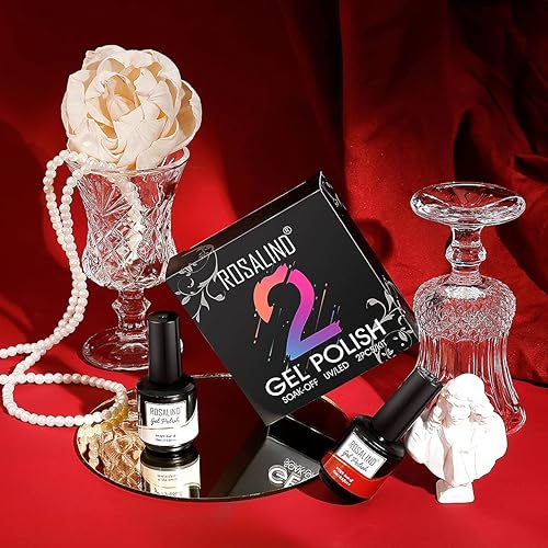 Miniatura 7 de ROSALIND Juego de esmaltes de uñas de gel blanco y rojo, 2 unidades de 0.5 onzas líquidas, juego de esmaltes de gel de verano de 0.5 onzas líquidas,