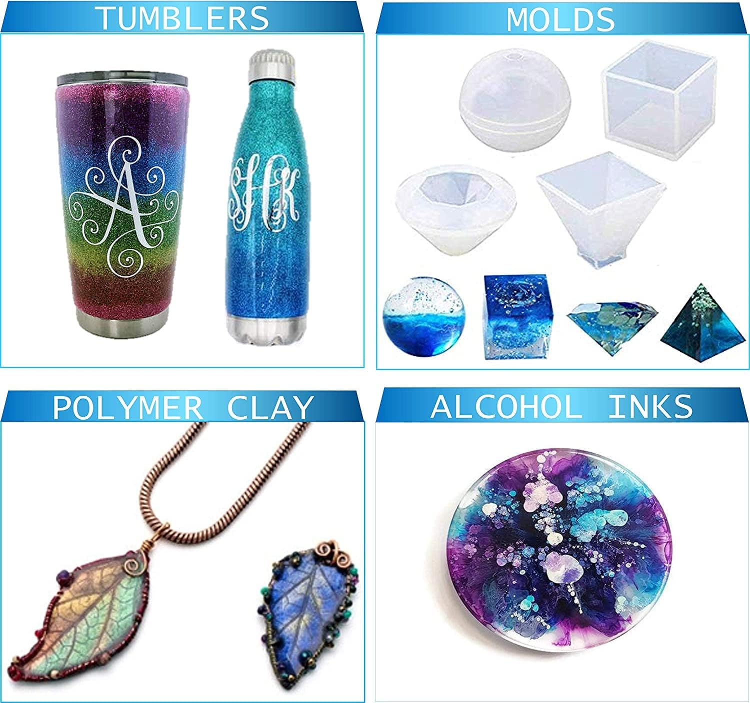 Epoxy Resin AB Part - 64oz Crystal Clear Resin Kit for Art Craft Resin Jewelry Making River Tables Casting and Coating 10 Mica Pigments, 2 Glow in The Dark Colors, 3 Accessories
