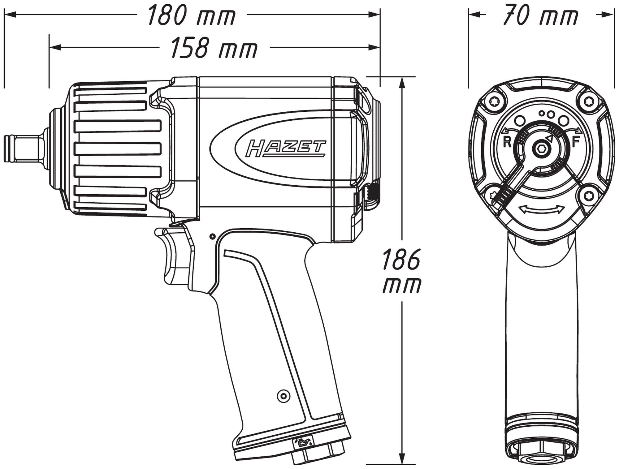 Hazet Schlagschrauber 9012ECO, 1/2 Zoll Vierkant, Lösemoment 1700 Nm, Hochleistungs-Doppelhammer, vierstufig Rechtslauf, kälteisolierter Griff, 198 l/min Luftbedarf