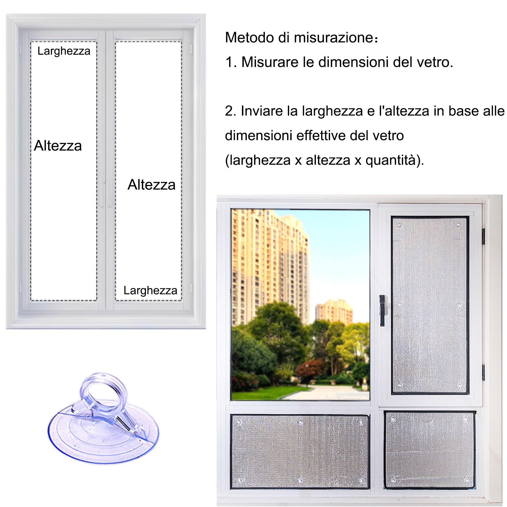 Pellicola Anticalore per Vetri Finestre,Pannello Termoriflettente,Pellicola Isolante Riflettente in Alluminio,Interno,Esterno,con Ventosa,Riutilizzabile,Personalizzabile (65cm x 120cm)