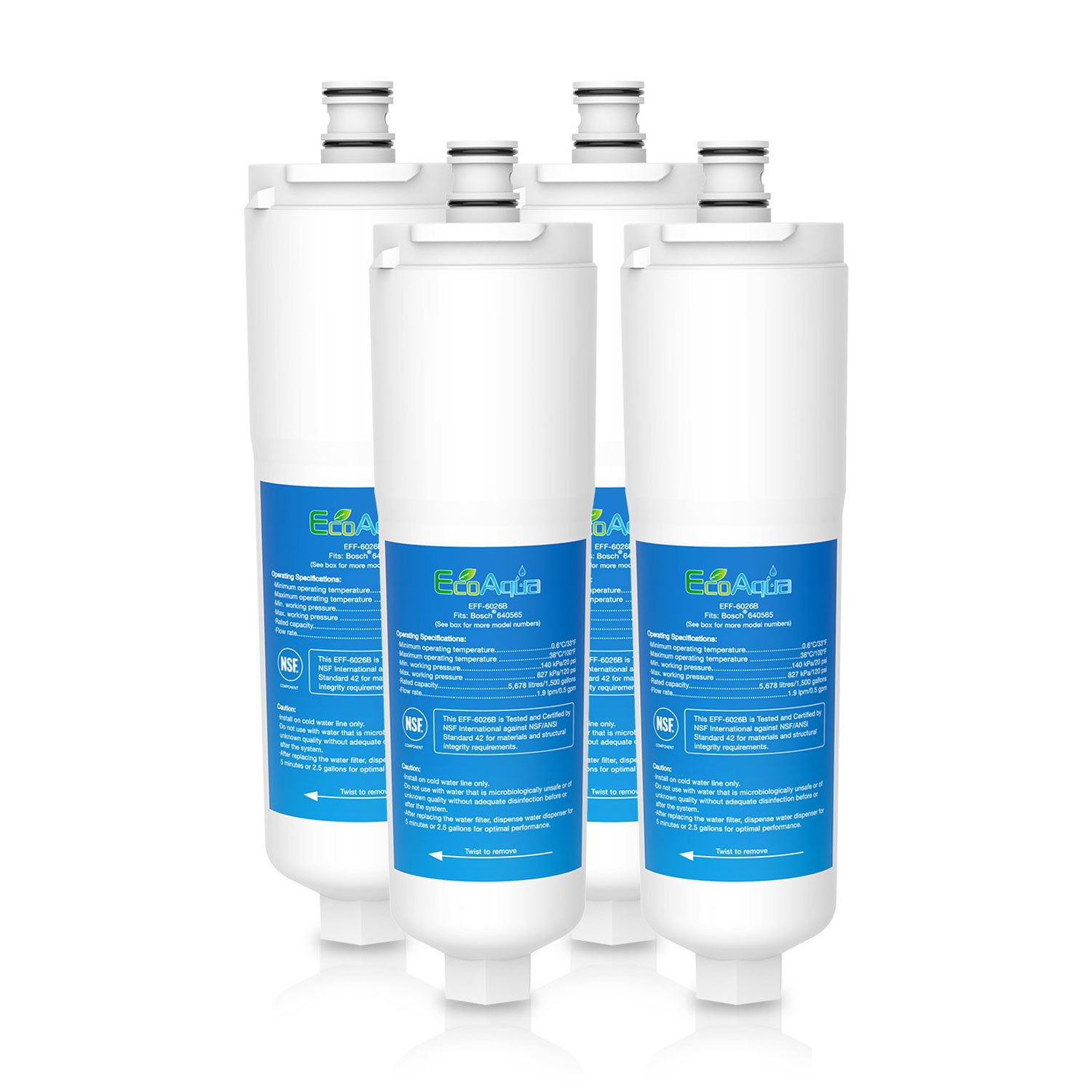 EcoAqua EFF-6026B Ice & Water Refrigerator Filter to fit Bosch EVOLFLTR10, Evolution 500 & 800 Series B20CS50SN, B20CS80SN, Cuno OCS, CS-52, CS-51, CS-450, CS-451, CS-452, 5553629, 5586605 (4)