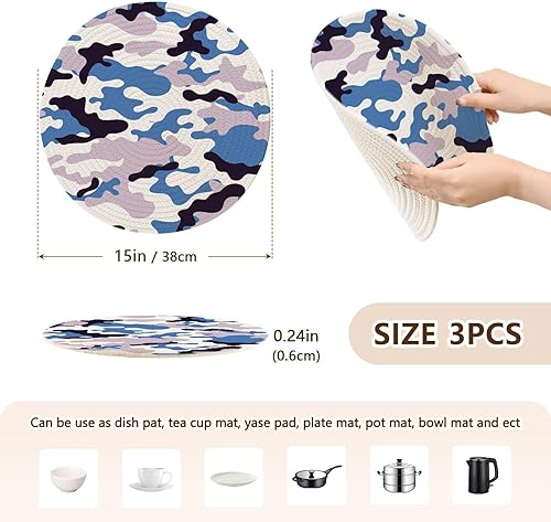 Miniatura 2 de Trivet - Placa caliente colorida con patrón de camuflaje para platos calientes, 15 pulgadas, tejido de hilo de algodón, absorbe agua, almohadillas