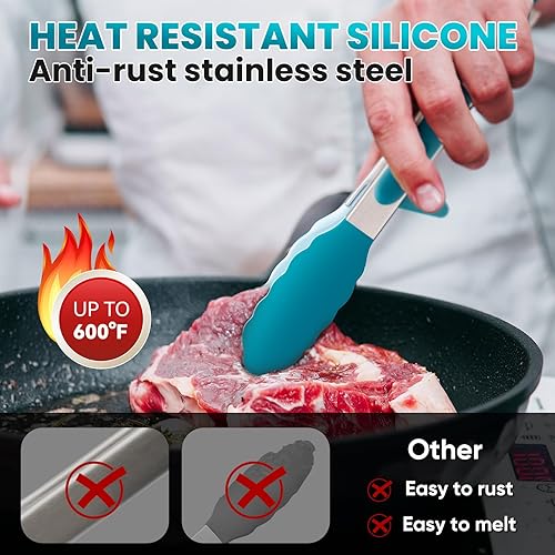 Miniatura 2 de Maywe Tanso - Paquete de 5 pinzas de silicona para cocinar, 4 pinzas de cocina de 13 pulgadas con puntas de silicona, pinzas de acero inoxidable