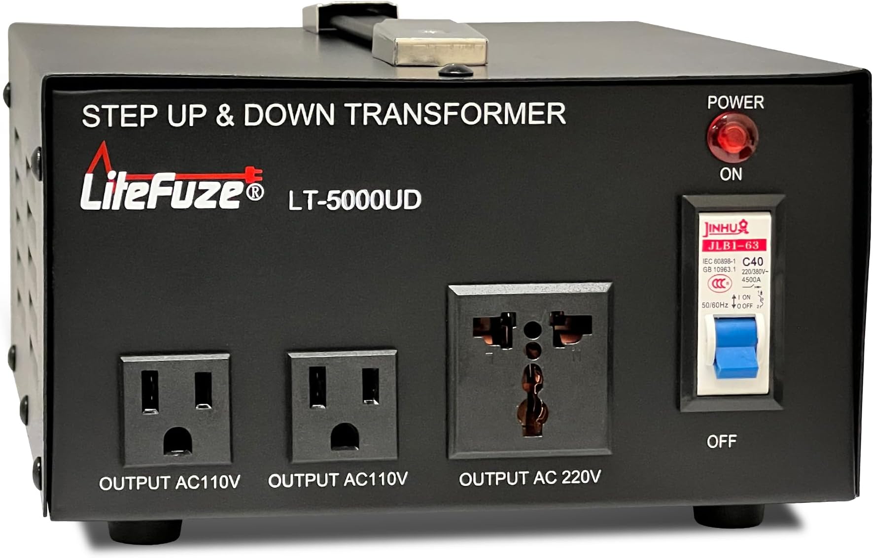 LiteFuze 5000 Watt Voltage Converter Transformer Step Up/Down - 110v to 220v / 220v to 110v Power Converter - Fully USA Grounded Cord - Universal Outlet Socket, 2x US Outlets - CE Certified