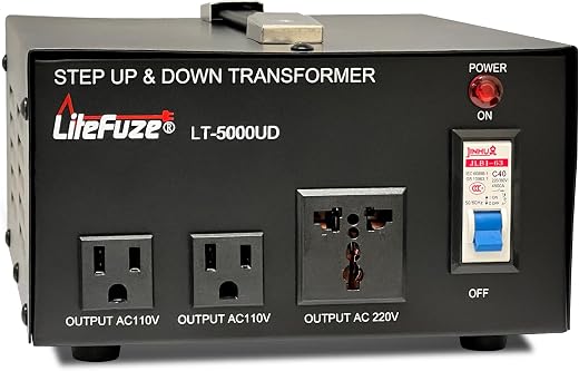 LiteFuze 5000 Watt Heavy Duty Voltage Converter Transformer – Step Up/Step Down 110V/120V220V/240V with Universal Output S...