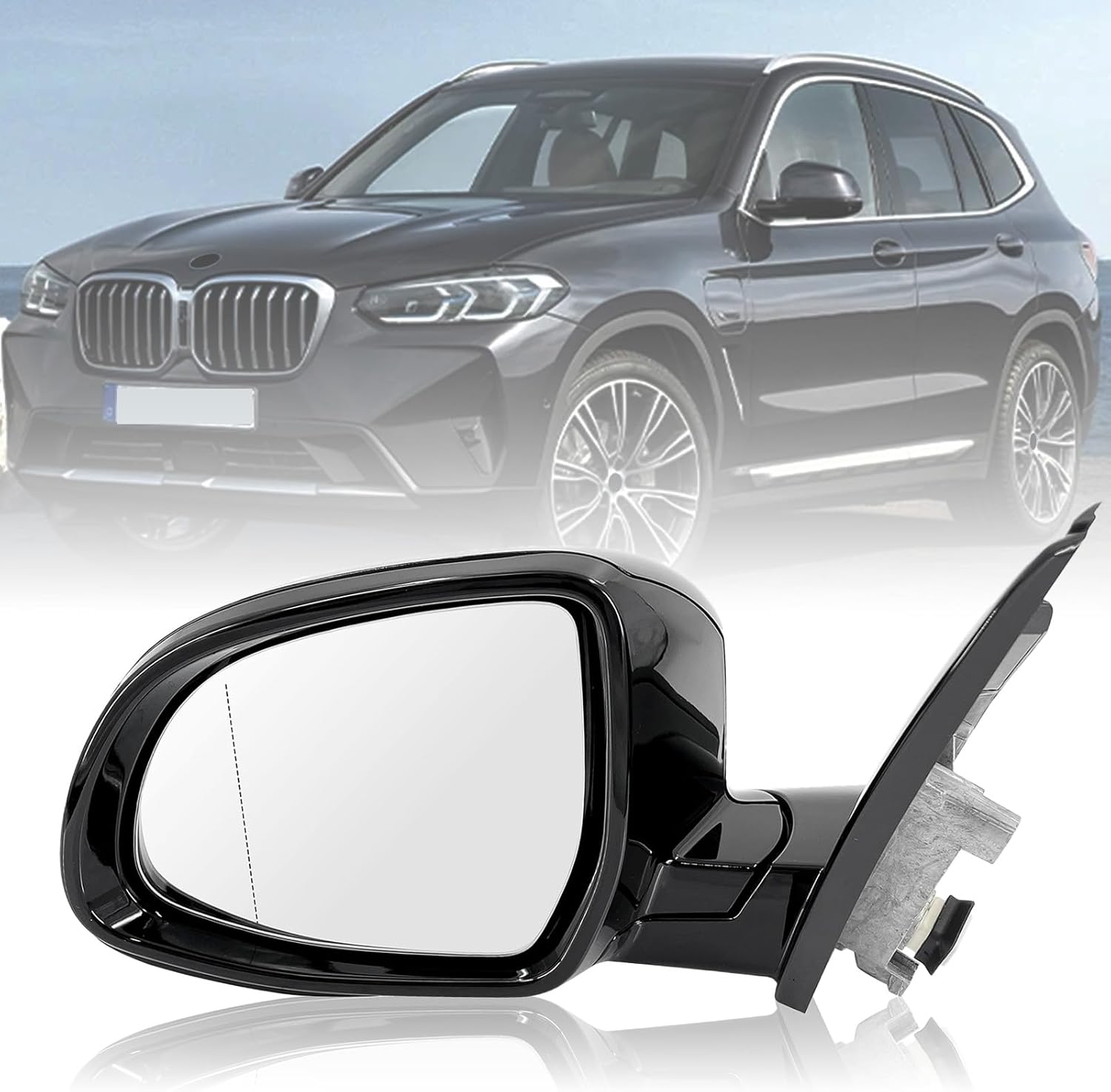 Driver Side View Mirror Assembly Compatible with BMW X3 G01 G08 2018-2023 2.0L 3.0L Black Left Rear Outside Exterior Mirrors Without Camera, w/Blind Spot Turn Signal