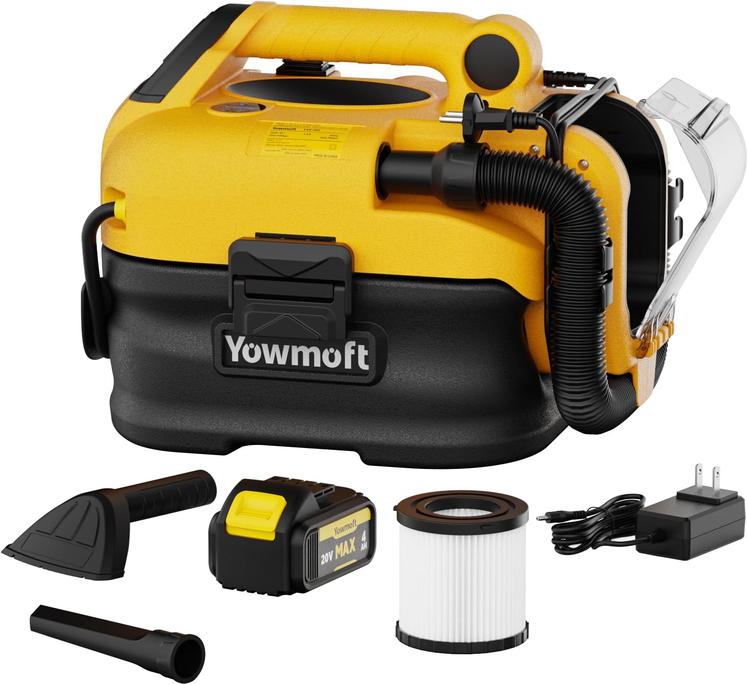 3 in 1 Shop Vac Cordless and Corded, Versatile Power Source with Tire Inflator and Blower Function, 2.5 Gallon Portable Shop Vacuum Wet and Dry for Dewalt 20V Battery, Small Shop Vac (with Battery)