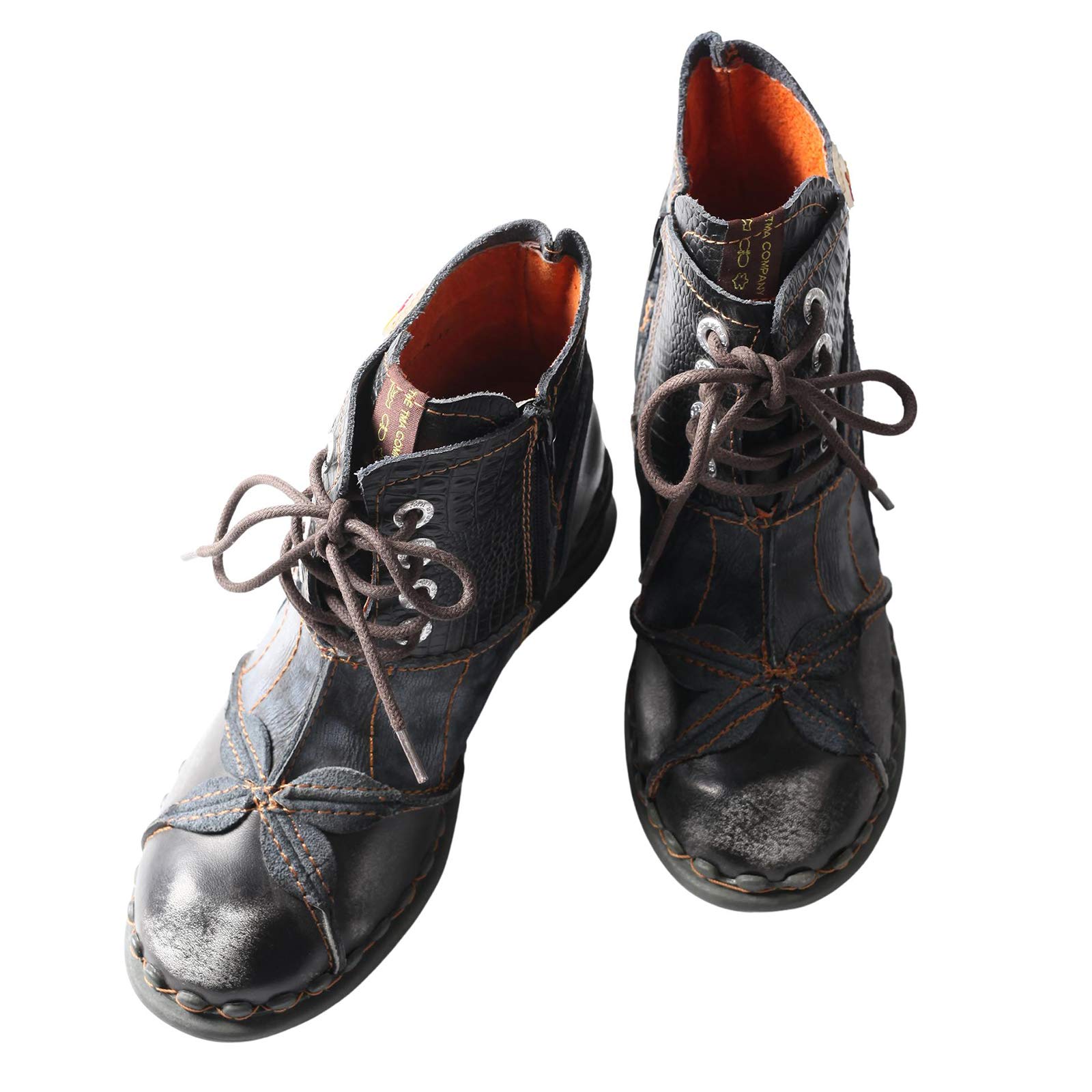 TMA EYES Zapatos de mujer de cuero hechos a mano, botines de mujer con cordones