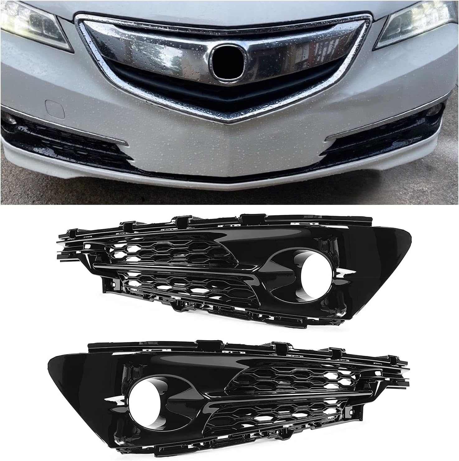 ECOTRIC Fog Light Bezels Covers Compatible with 2015-2017 Acura TLX Driving Lamp Trims w/Fog Light Holes Pair Replacement for AC1039107 AC1038107 71102TZ3A20 71107TZ3A20 (Set of 2)