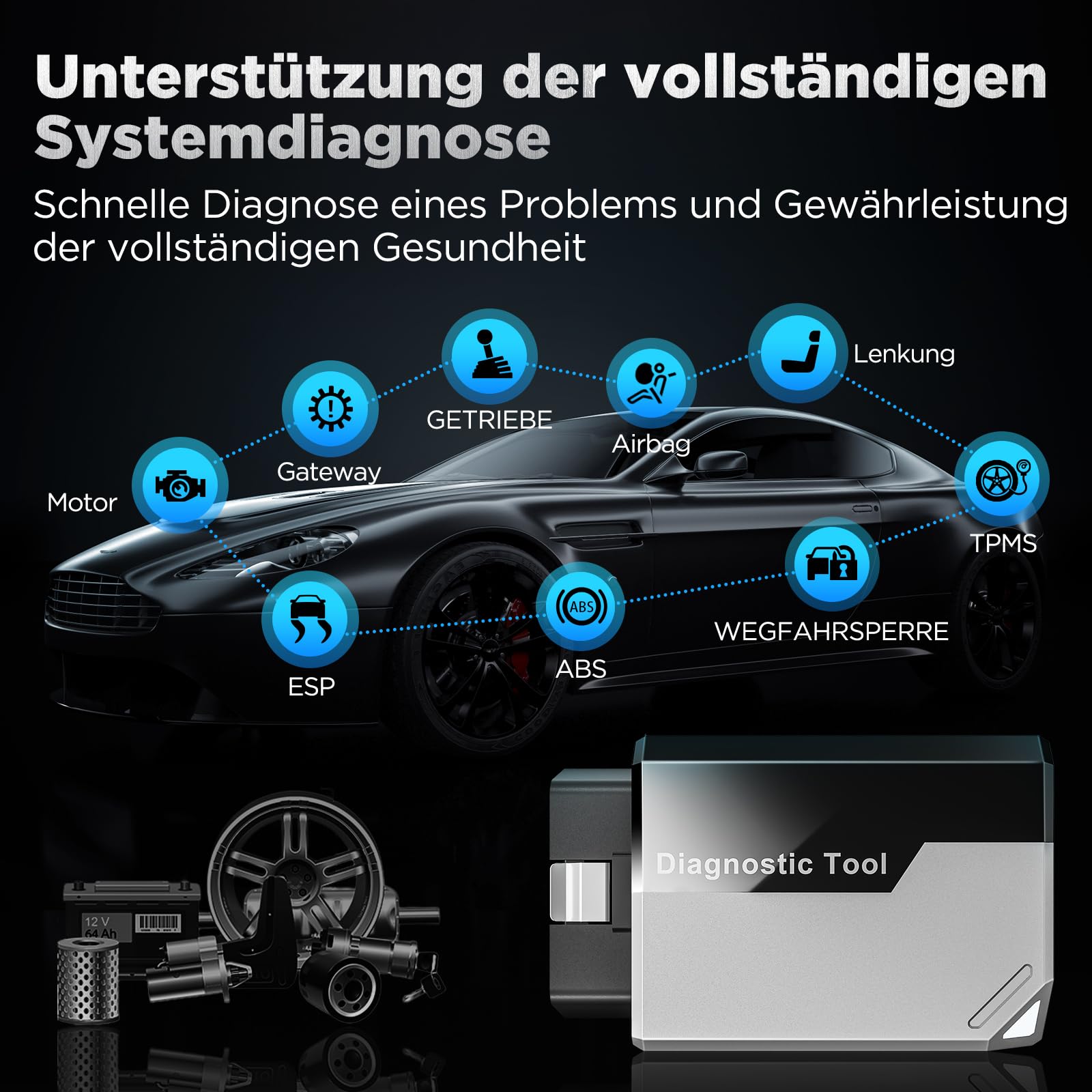 KINGBOLEN EDIAG Elite OBD2 Diagnosegerät Bluetooth,Auto Auslesegerät mit Vollständige System,15 Resets und Aktiver Test, Fahrzeugleistungstest für iPhone & Android,FCA und Can FD,Lebenslange Updates.