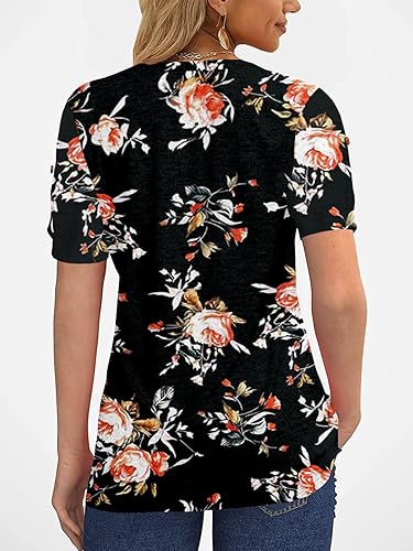 Miniatura 3 de Camiseta de verano de manga corta plisada con botones para mujer, diseño de estilo casual con cuello en V, unicolor