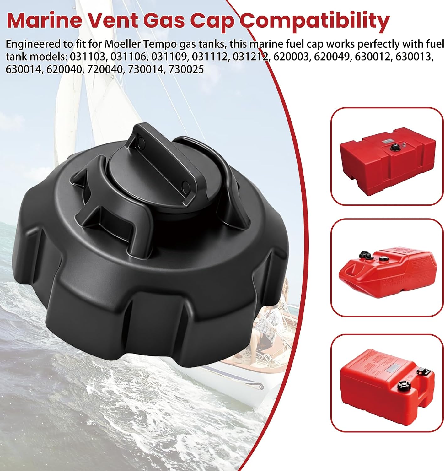 Marine Vent Gas Cap, 621501-10 Manual Replacement for Boat Fuel Tanks, Boat Gas Tank Cap Compatible with Moeller Tempo Old-Style Portable Tanks