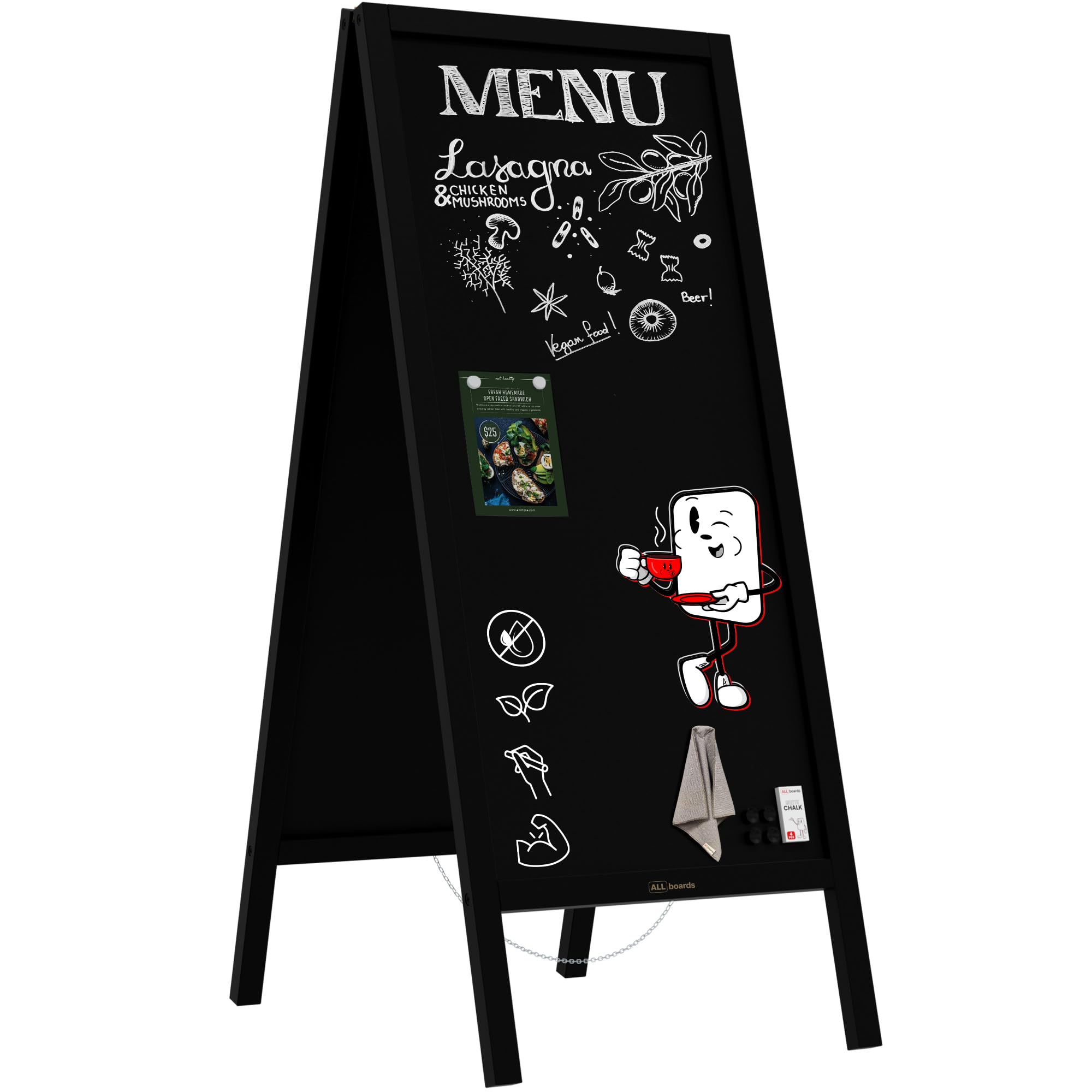 ALLboards Lavagna per gesso magnetica con cavalletto 150x61 cm RESISTENTE ALL'ACQUA - NERO